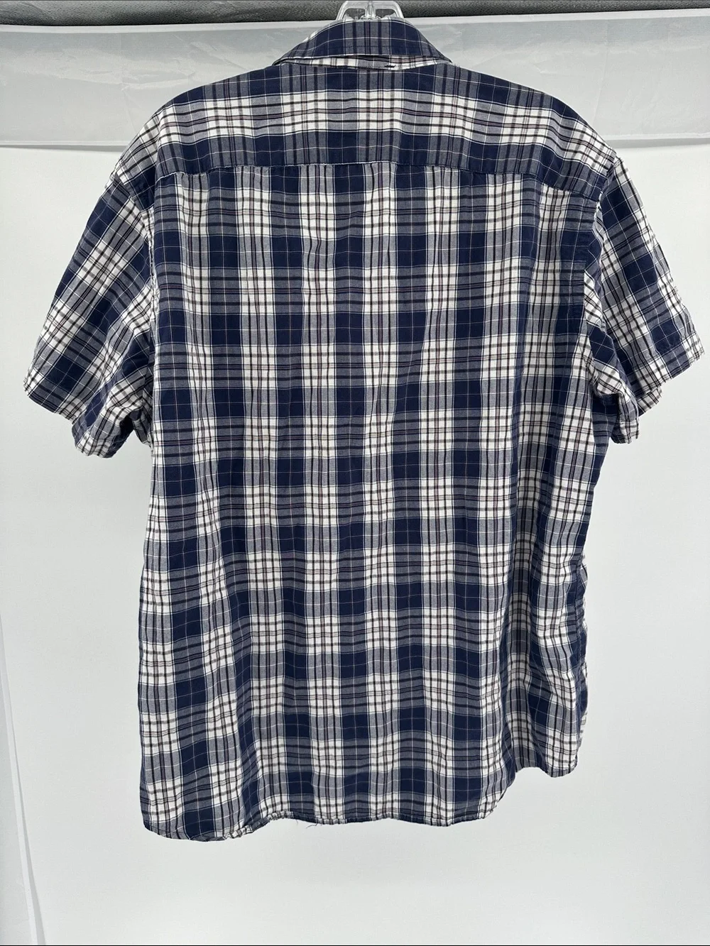 Banana Republic Navy and White Plaid Short-Sleeve Button-Down Shirt